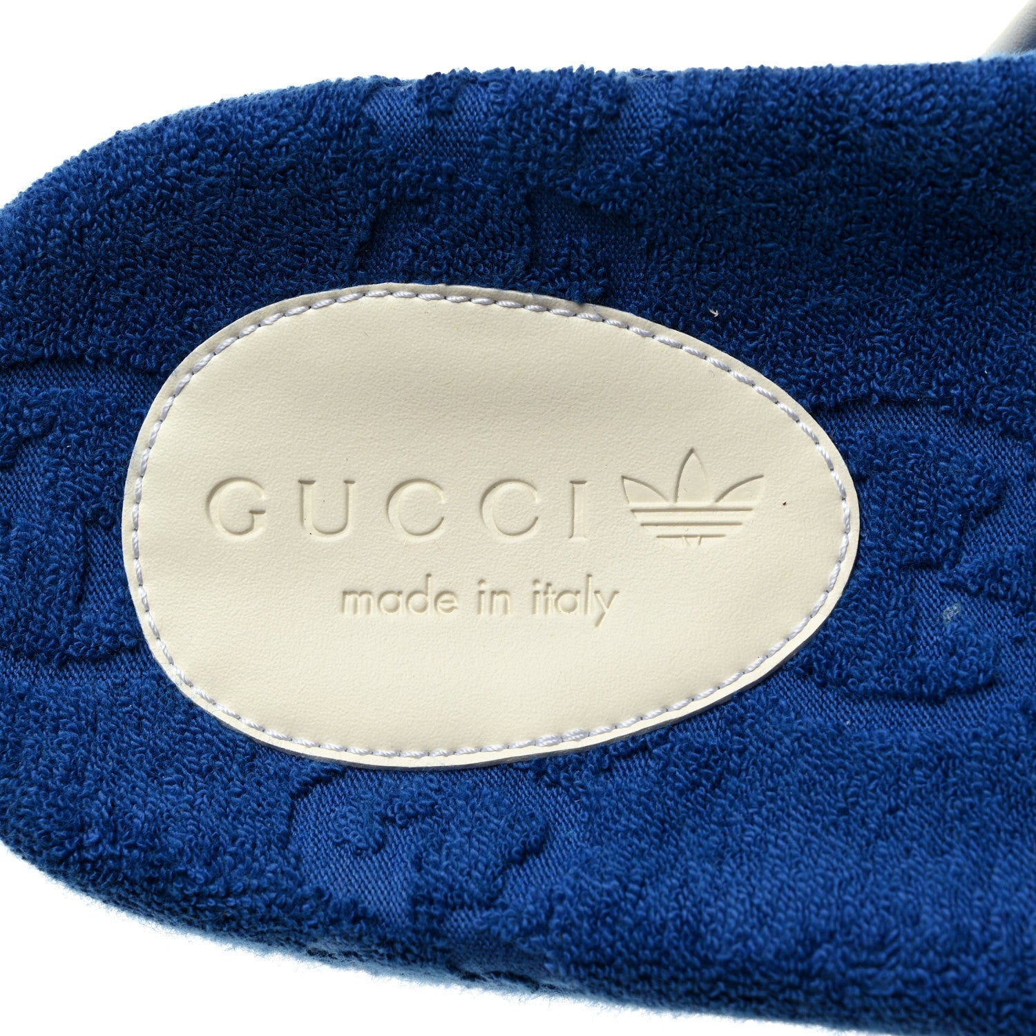 Gucci X ADIDAS Terry Cloth Trefoil GG Monogram Mens Platform Sandals 10 Oriental Blue Mystic White 6 of 7