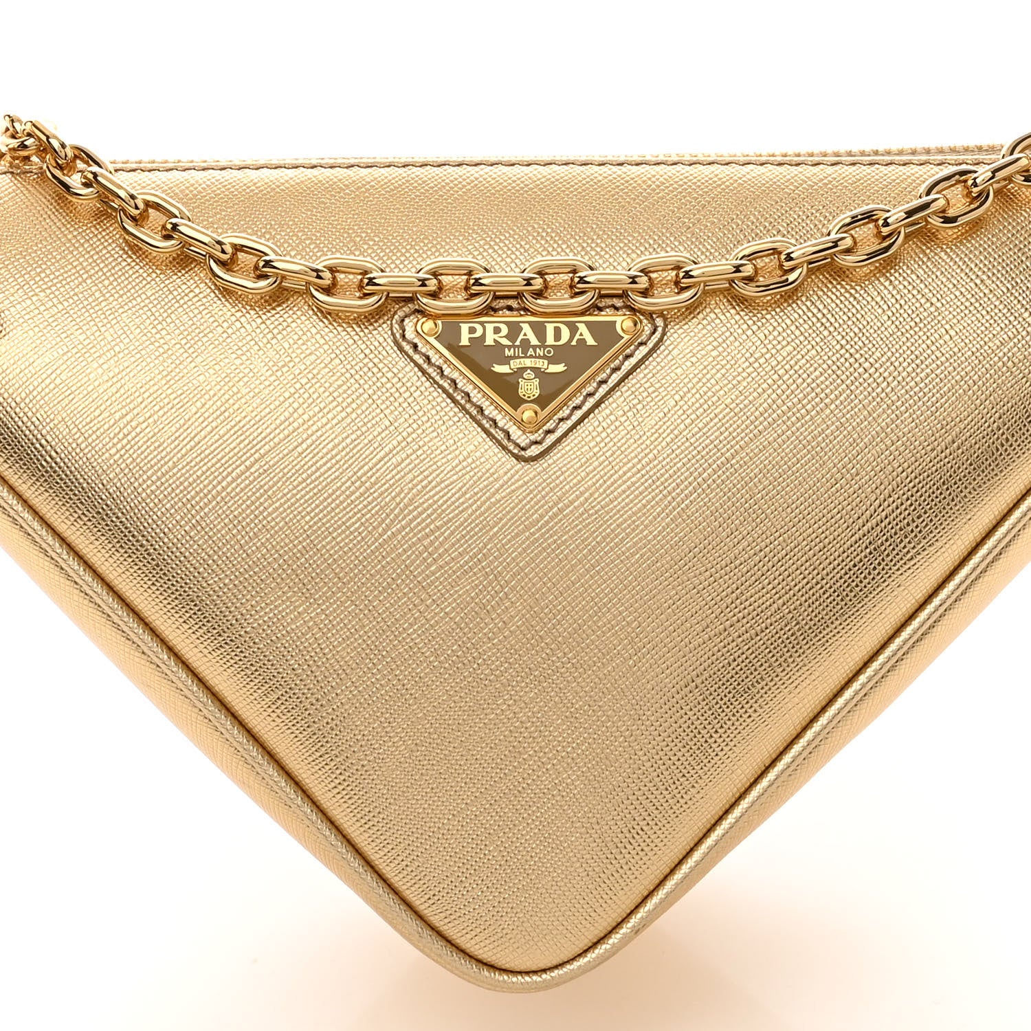 Prada Metallic Saffiano Triangle Shoulder Bag Platino 8 of 13