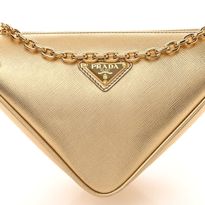 Prada Metallic Saffiano Triangle Shoulder Bag Platino 8 of 13