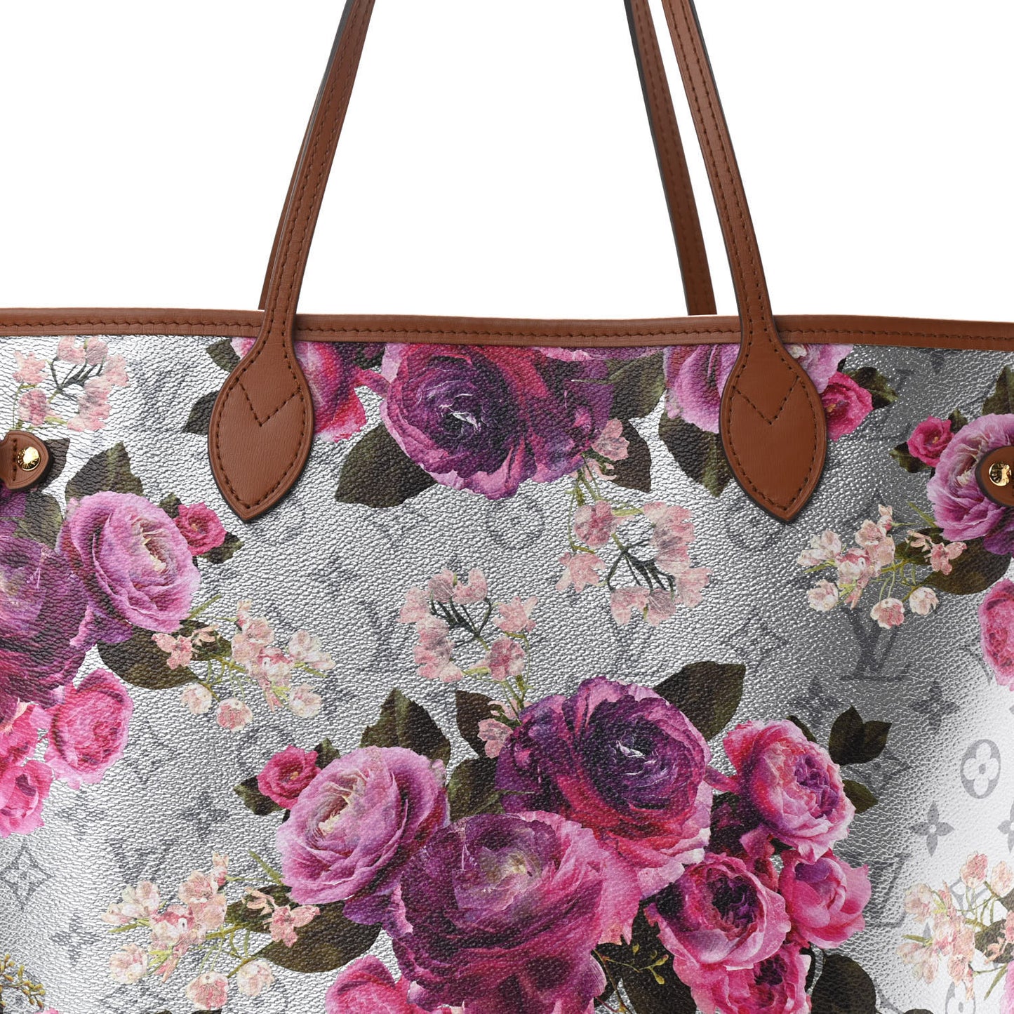 Metallic Monogram LV Garden Neverfull MM Silver
