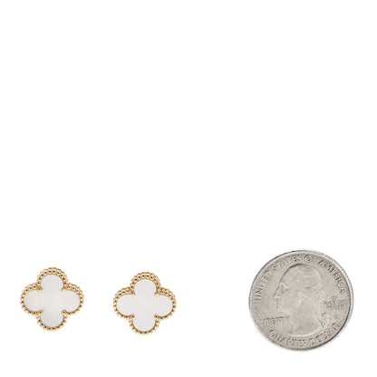 Van Cleef & Arpels 18K Yellow Gold Mother of Pearl Vintage Alhambra Earrings 2 of 5