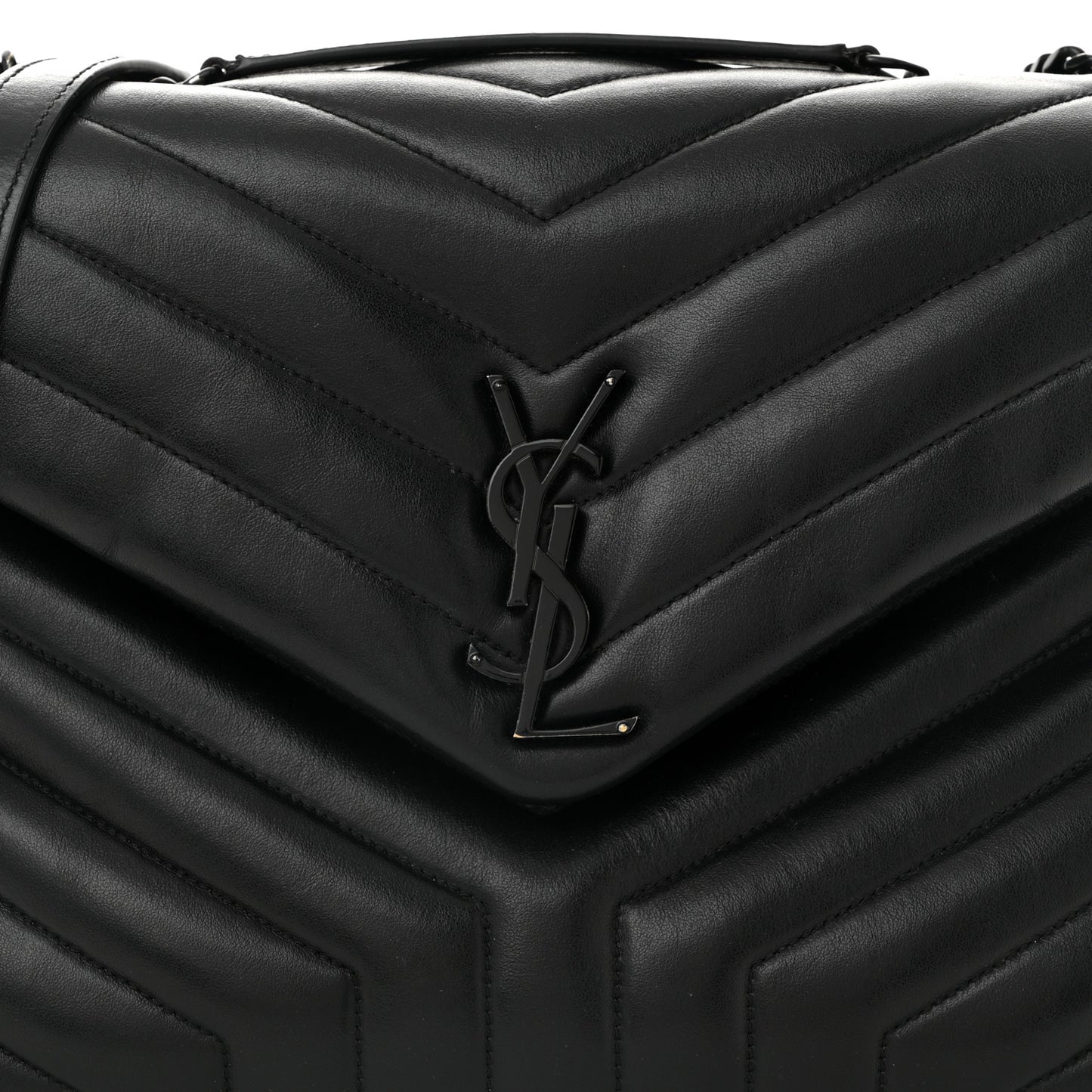 Calfskin Y Quilted Monogram Monochrome Medium Loulou Chain Satchel Black