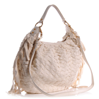 Miu Miu Woven Leather Fringe Hobo 3 of 9