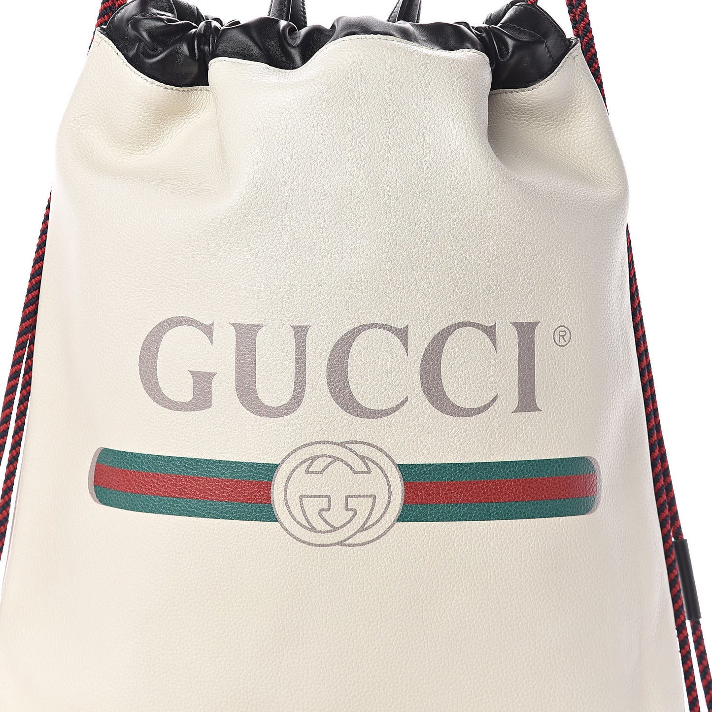 Calfskin Logo Drawstring Backpack Mystic White