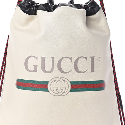 Gucci Calfskin Logo Drawstring Backpack Mystic White 9 of 11