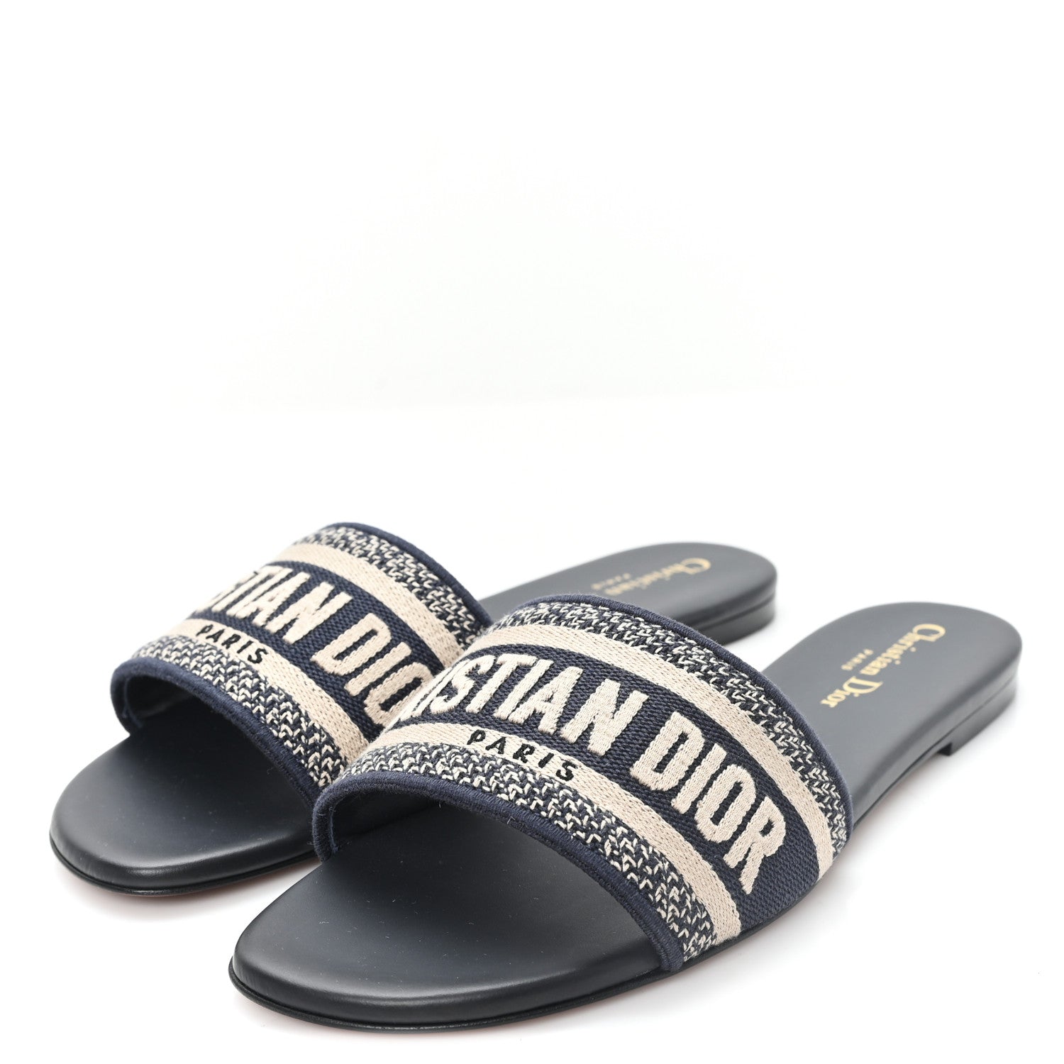 Christian Dior Canvas Embroidered Dway Mules Slide Sandals 38.5 Deep Blue 4 of 9