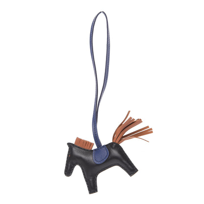 Hermes Milo Lambskin Grigri Rodeo Horse Bag Charm PM Black Bleu Saphir Gold 1 of 4
