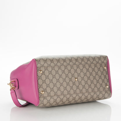 Gucci GG Supreme Monogram Medium Boston Beige Hibiscus Red New Rosette 4 of 8