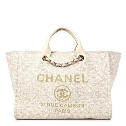 Chanel Mixed Fibers Calfskin Medium Deauville Tote Light Beige 1 of 17