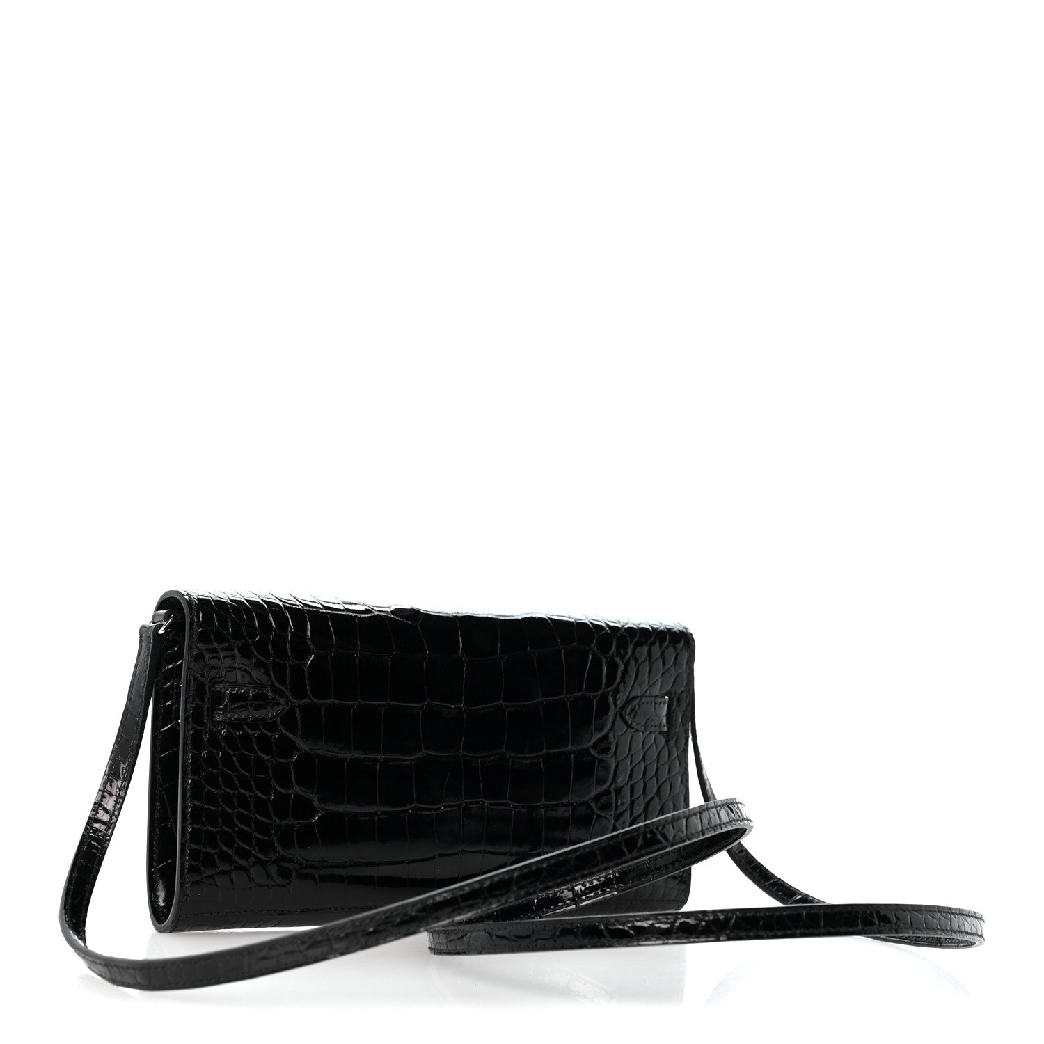 Hermes Shiny Alligator Kelly Wallet To Go Black 2 of 10
