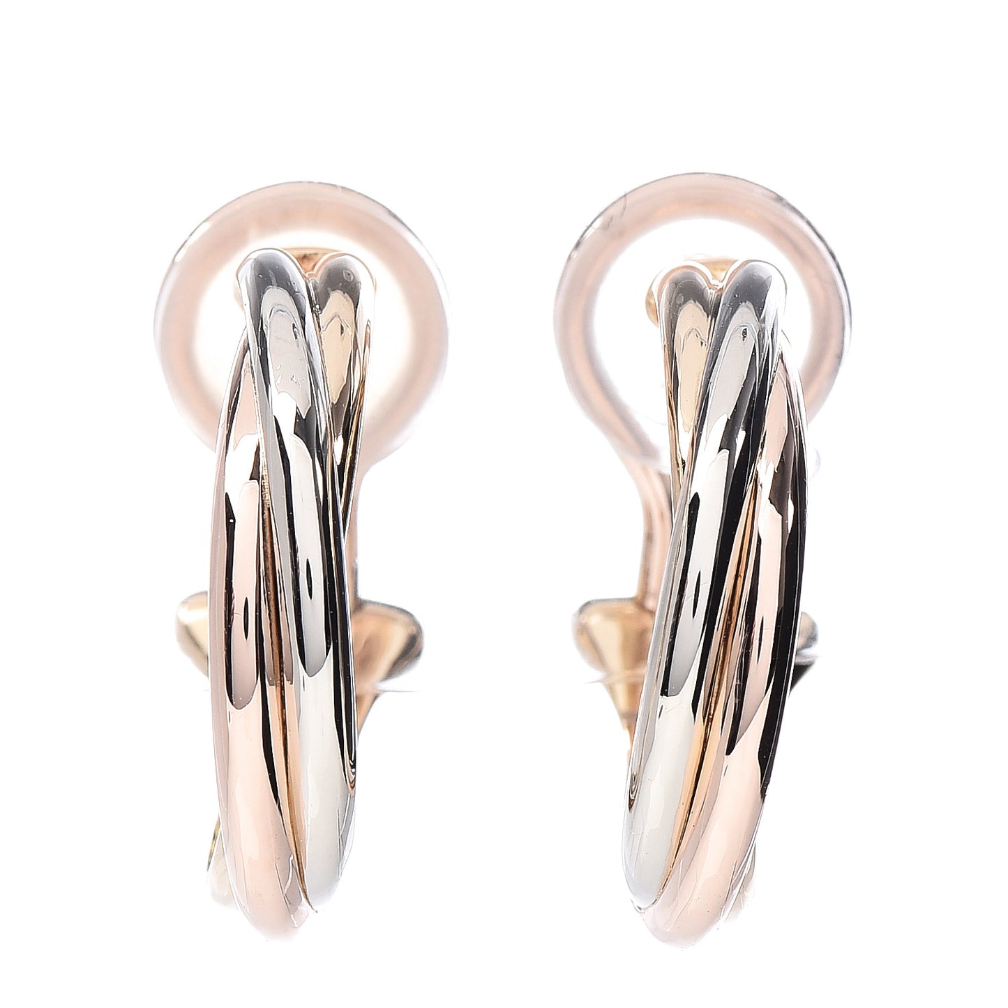 18K Pink Yellow White Gold Small Trinity Clip-On Hoop Earrings