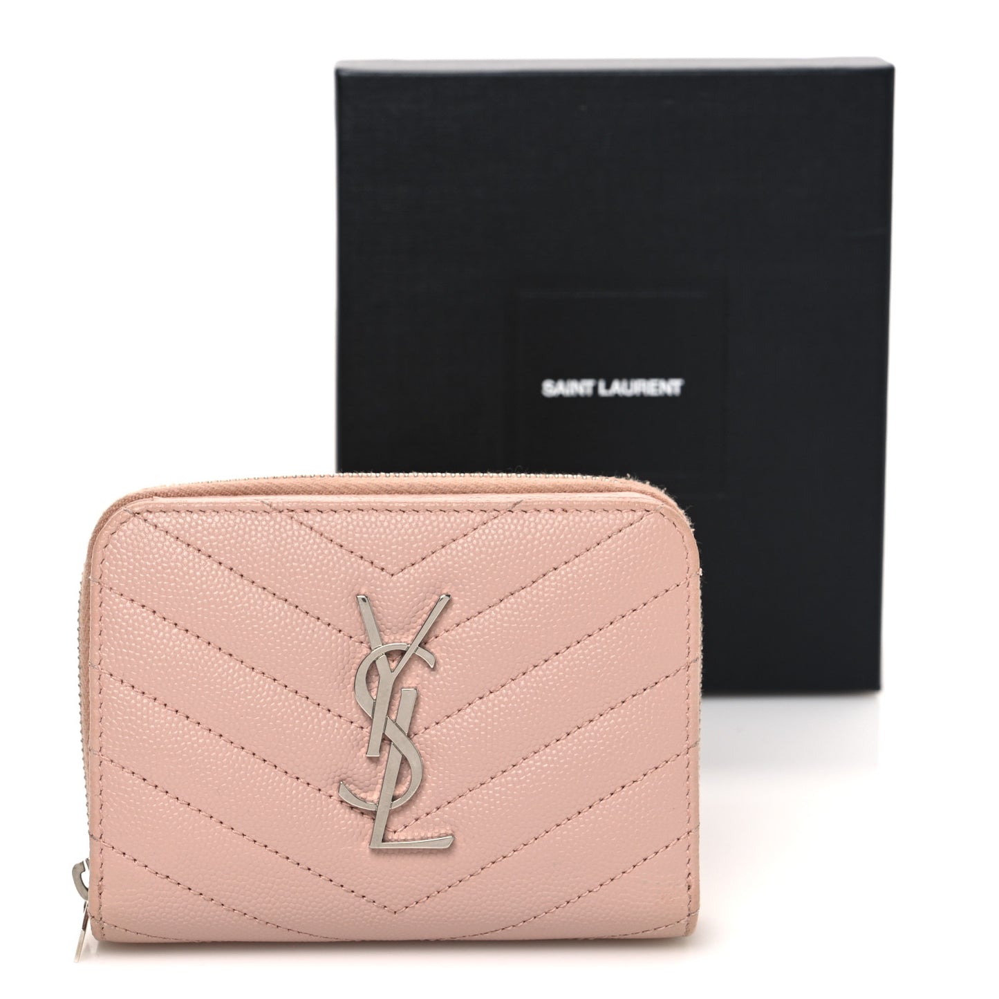 Grain De Poudre Matelasse Chevron Monogram Compact Zip Around Wallet Pink