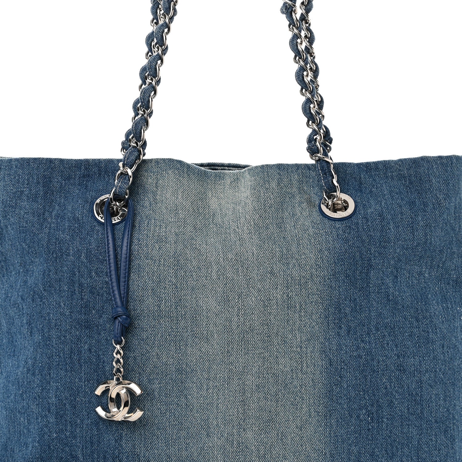 Chanel Denim Printed Shopping Bag Blue 9 of 12