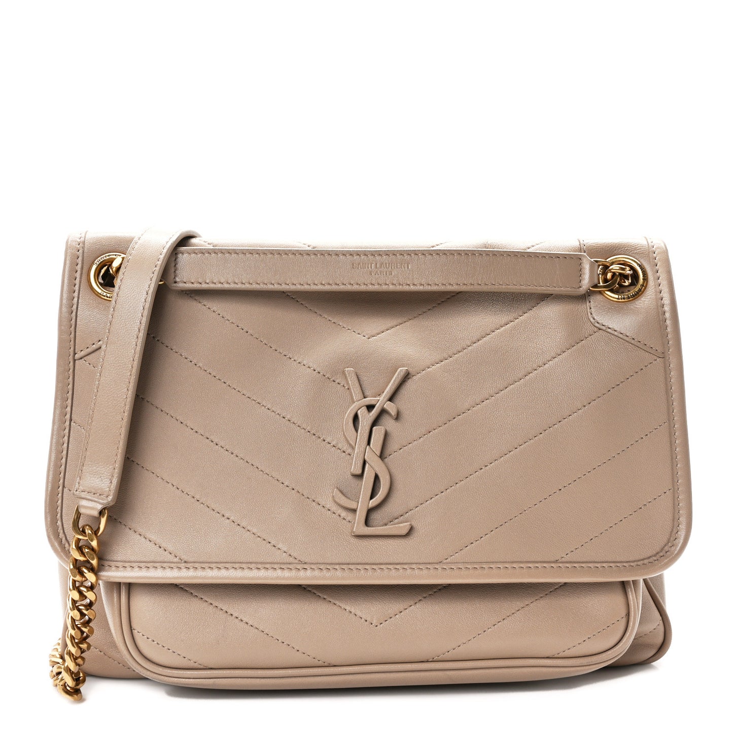 Lambskin Matelasse Monogram Medium Niki Chain Satchel Dark Beige