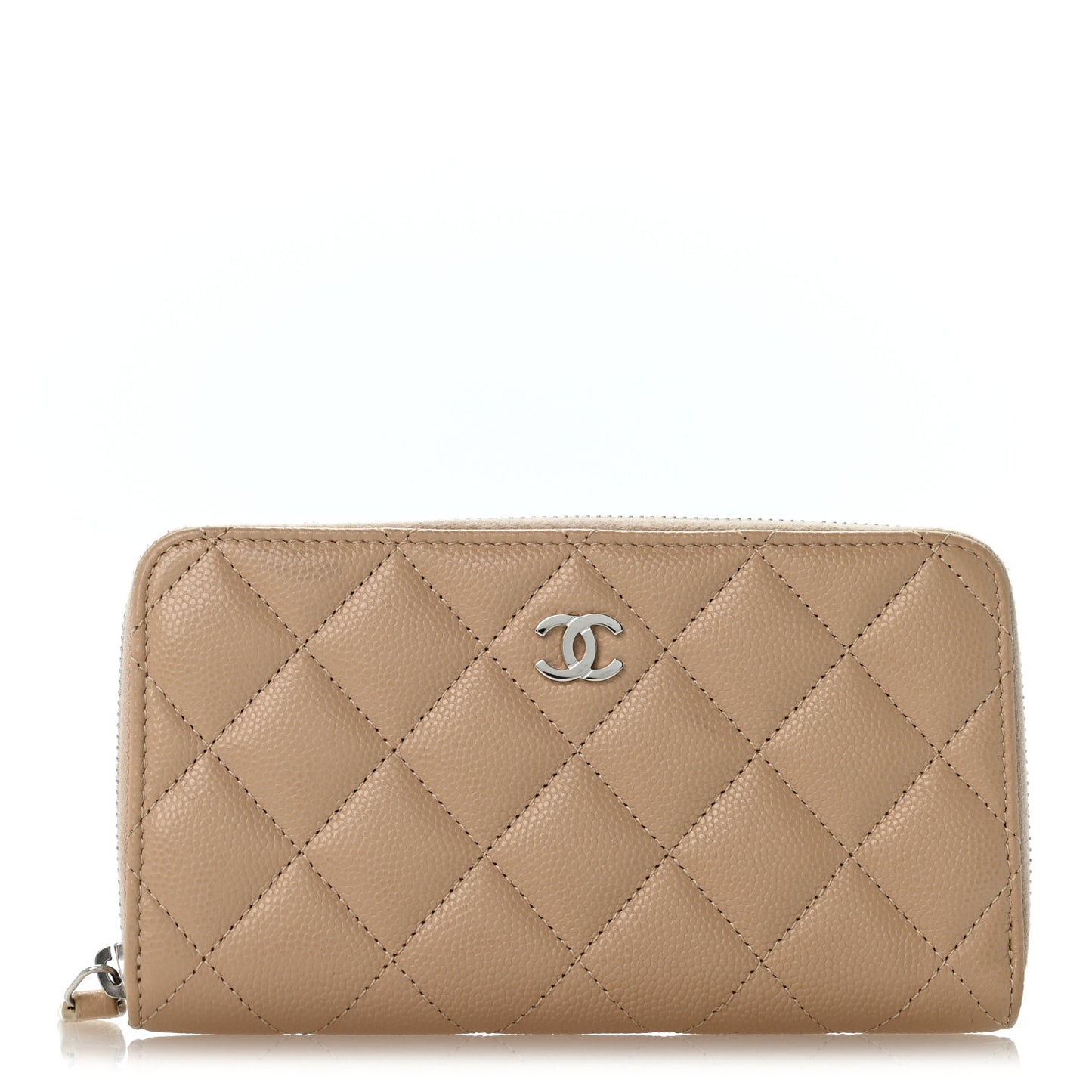 Caviar Quilted Medium Zip Around Wallet Beige