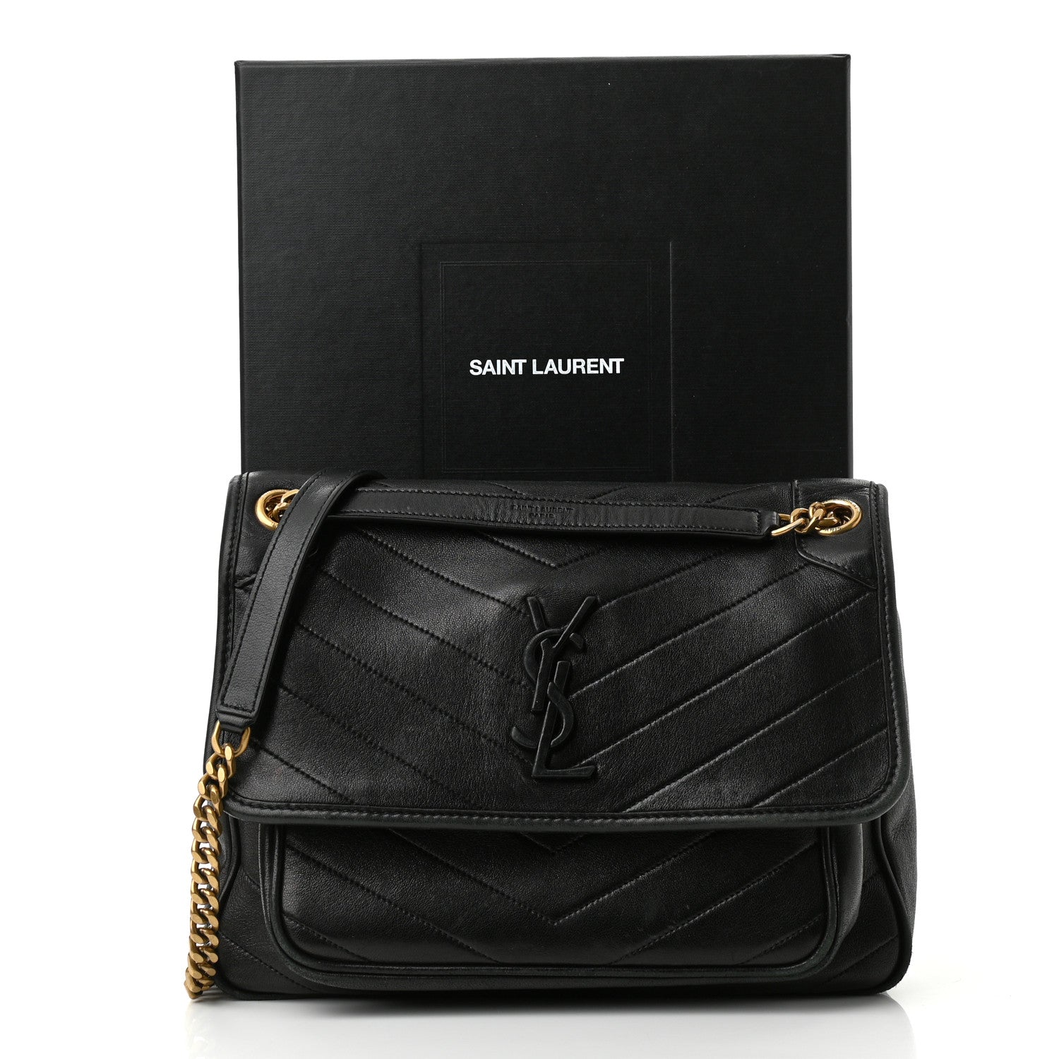 Saint Laurent Lambskin Matelasse Monogram Medium Niki Chain Satchel Black 12 of 12