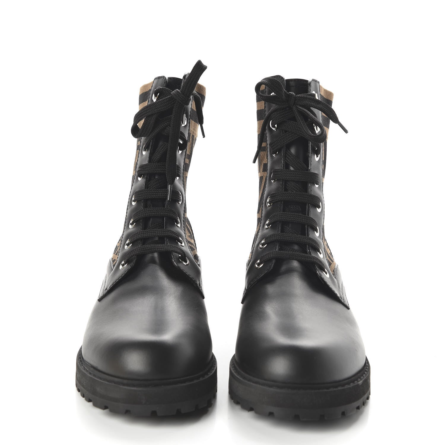 Fendi Vitello Jersey Fabric FF Mens Biker Boots 9 Black Tobacco 2 of 8