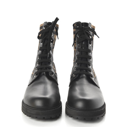 Fendi Vitello Jersey Fabric FF Mens Biker Boots 9 Black Tobacco 2 of 8