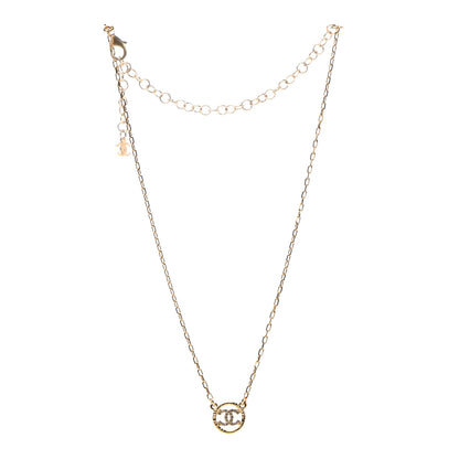 Chanel Crystal Metal CC Round Pendant Necklace Gold 3 of 7