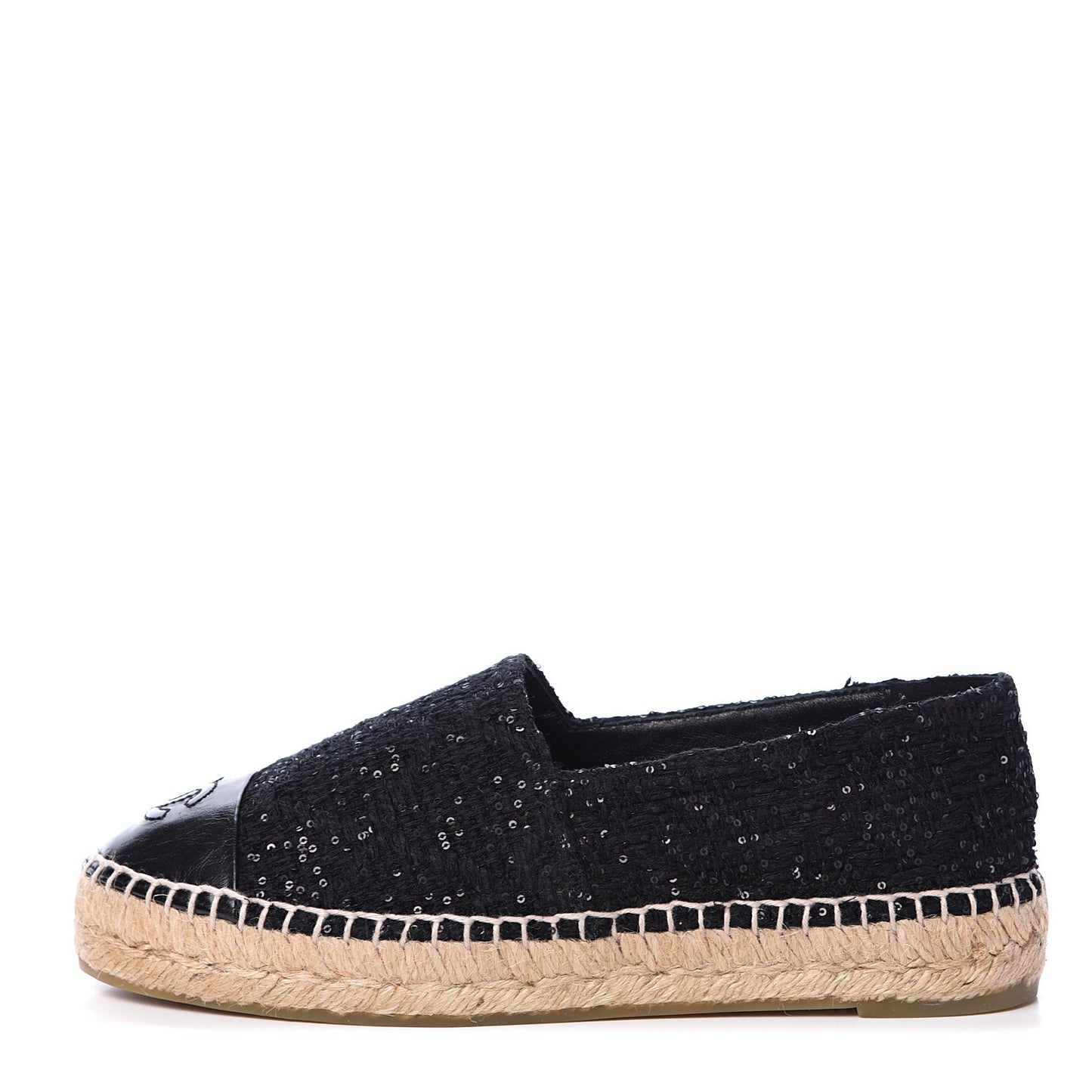 Tweed Patent Goatskin Sequin CC Espadrilles 36 Black