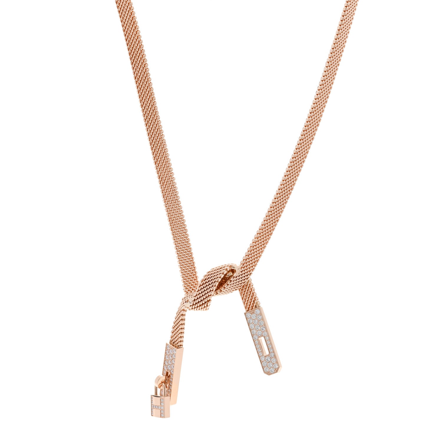 Hermes 18K Rose Gold Diamond Kelly Gavroche Necklace SH 1 of 6
