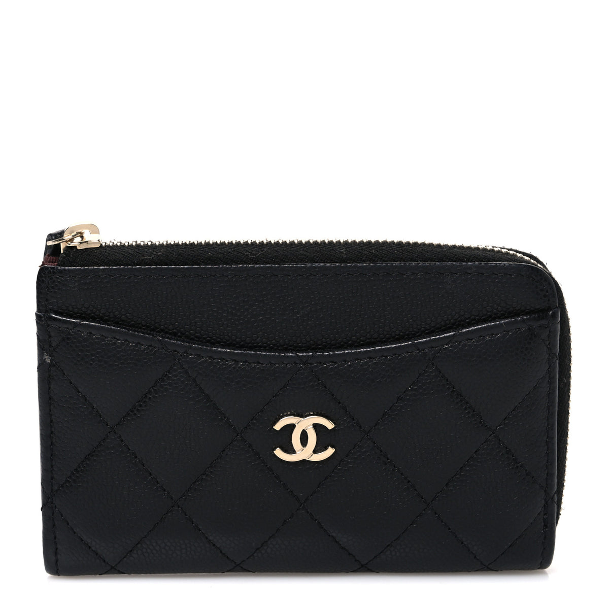 Caviar Quilted CC Zip Around Card Holder Black