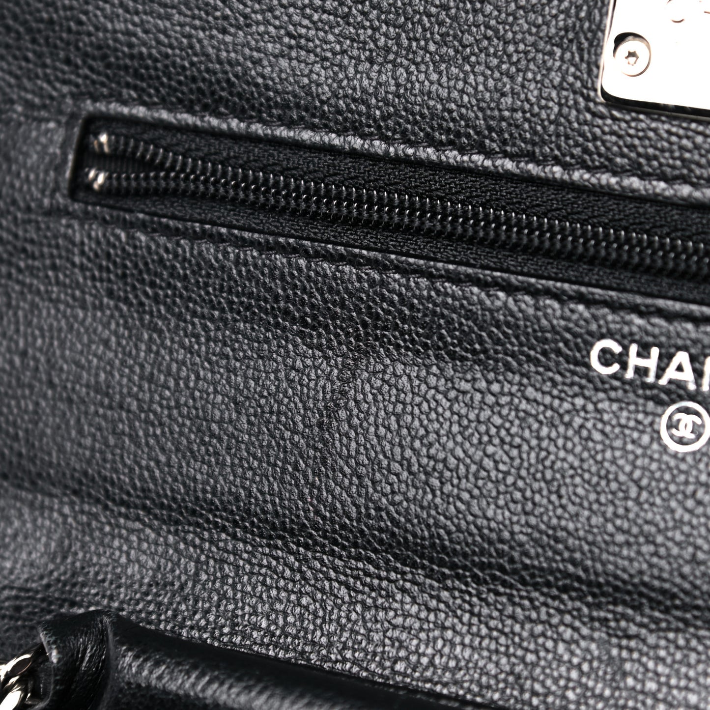 Grained Calfskin Quilted CC Box Wallet On Chain WOC Black