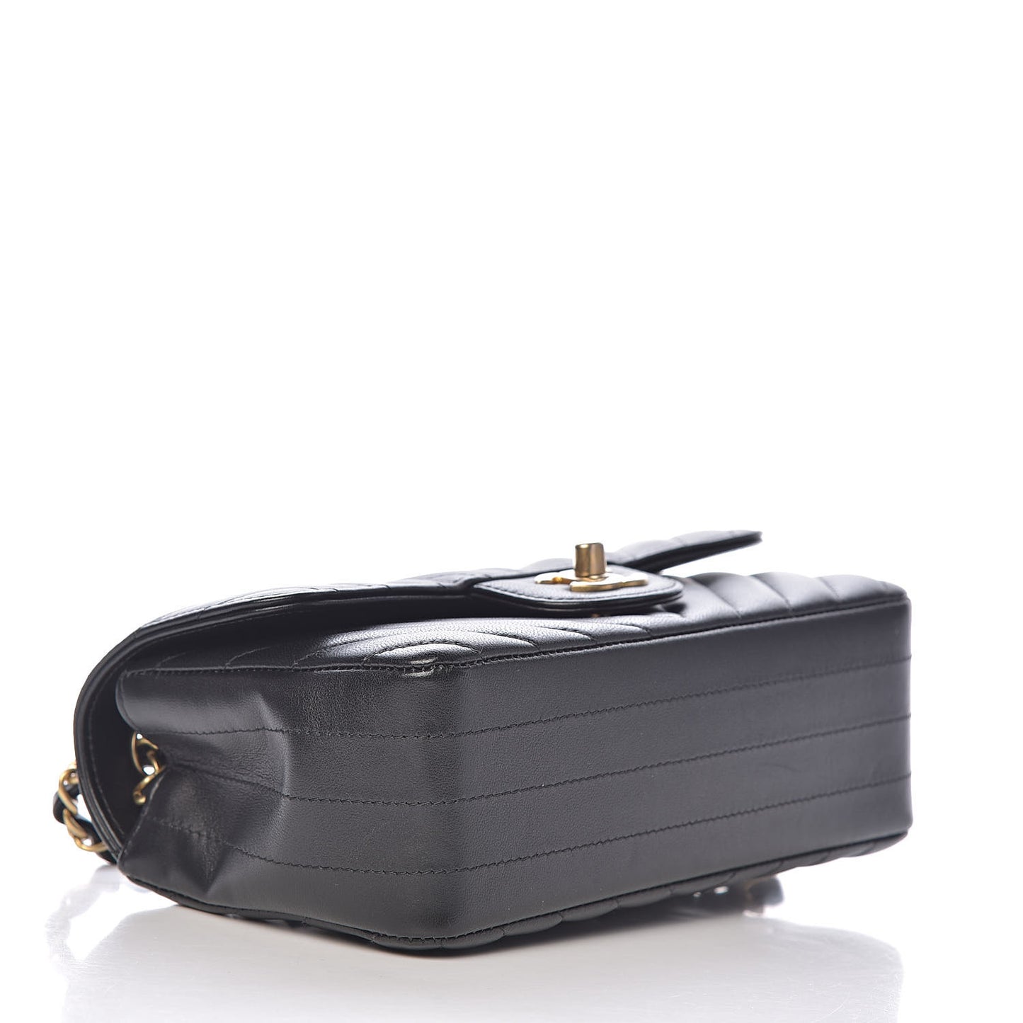 Lambskin Chevron Quilted Mini Rectangular Flap Black