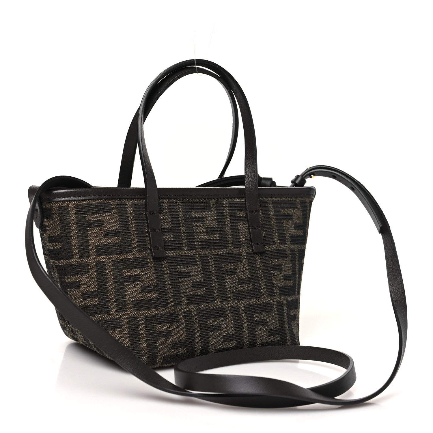 Fendi Fabric Jacquard Vitello Grace FF 1974 Mini Roll Tote Tobacco Moro Ebano 3 of 11