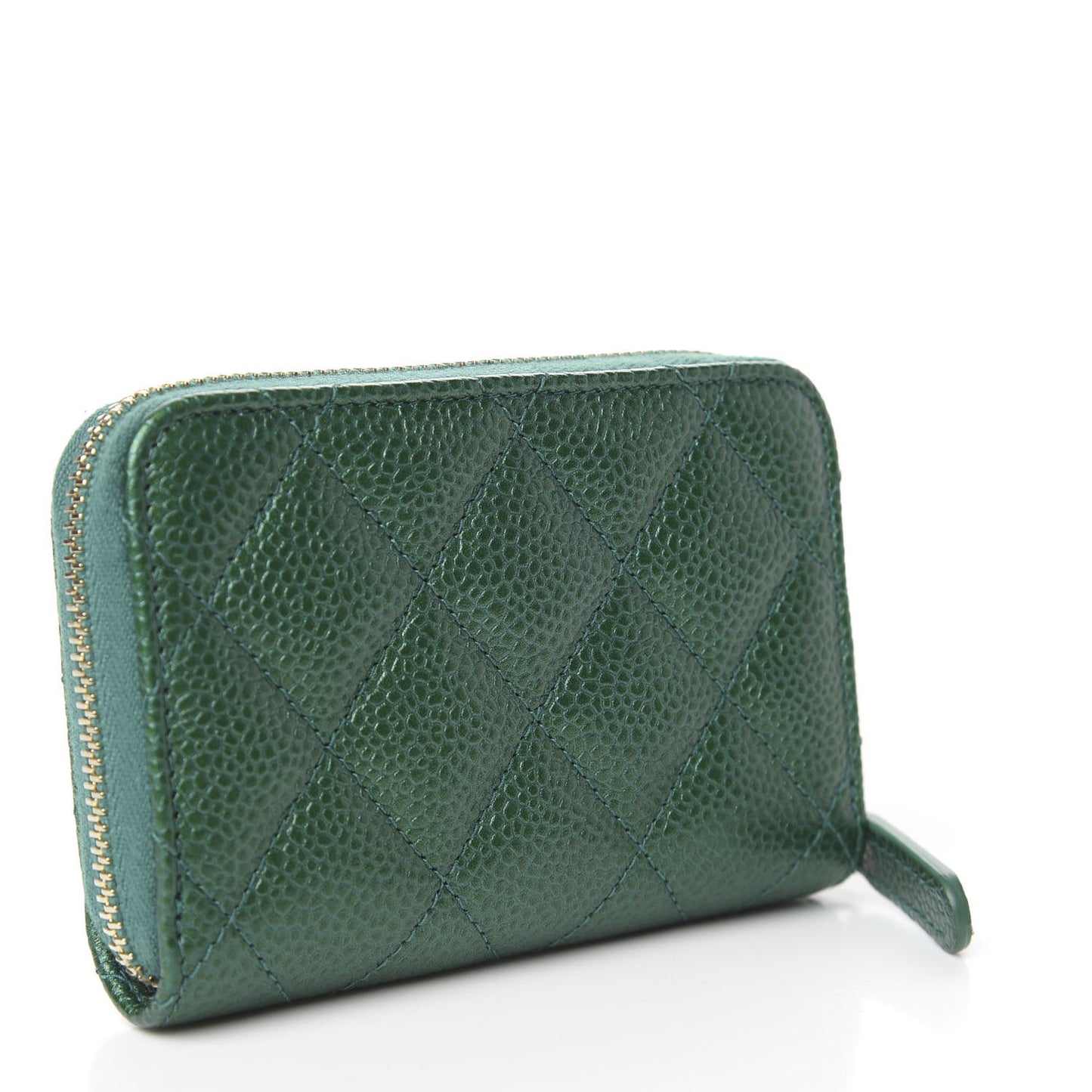 Metallic Caviar Quilted Zip Coin Purse Green