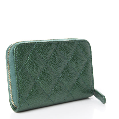 Chanel Metallic Caviar Quilted Zip Coin Purse Green 3 of 8
