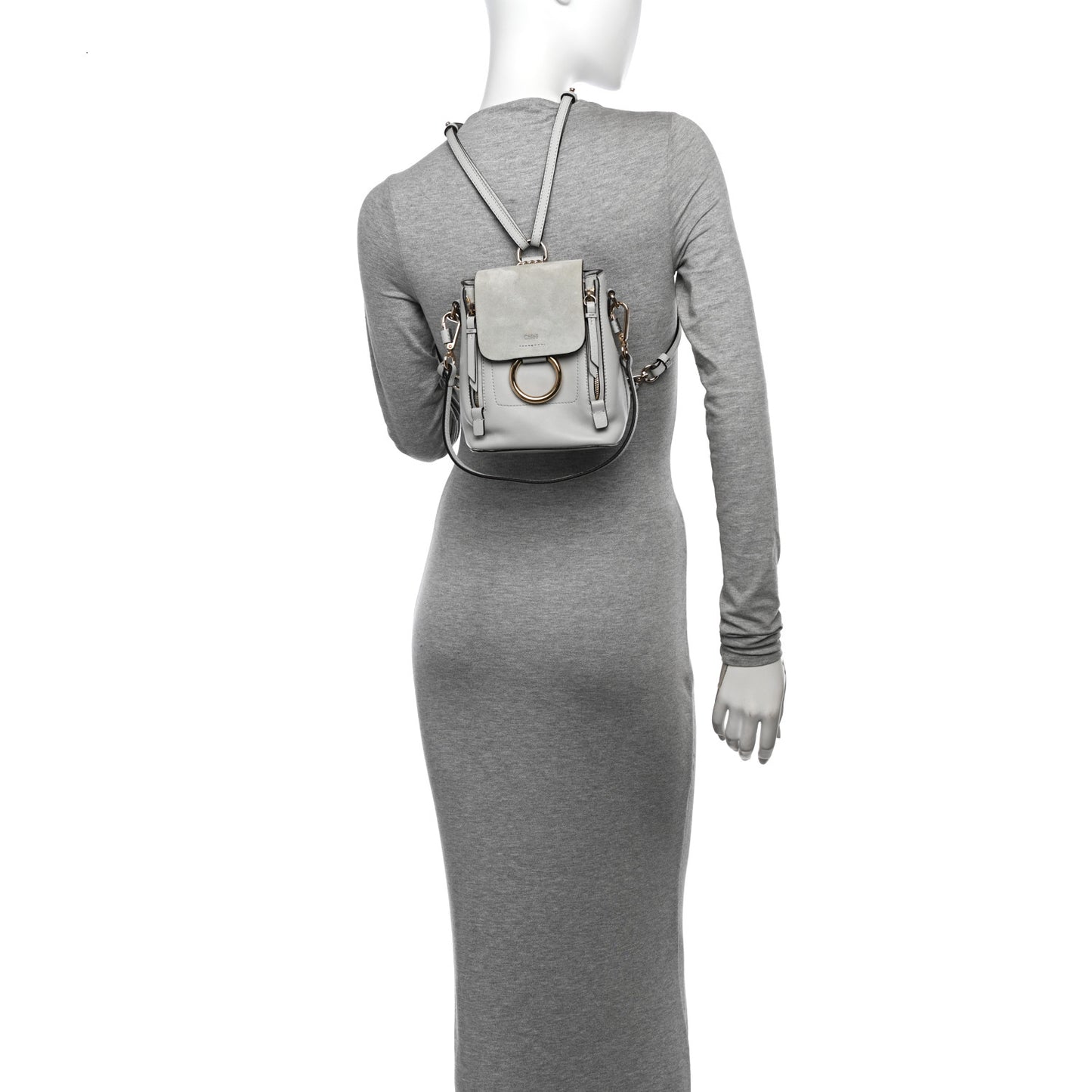 Suede Calfskin Mini Faye Backpack Airy Grey