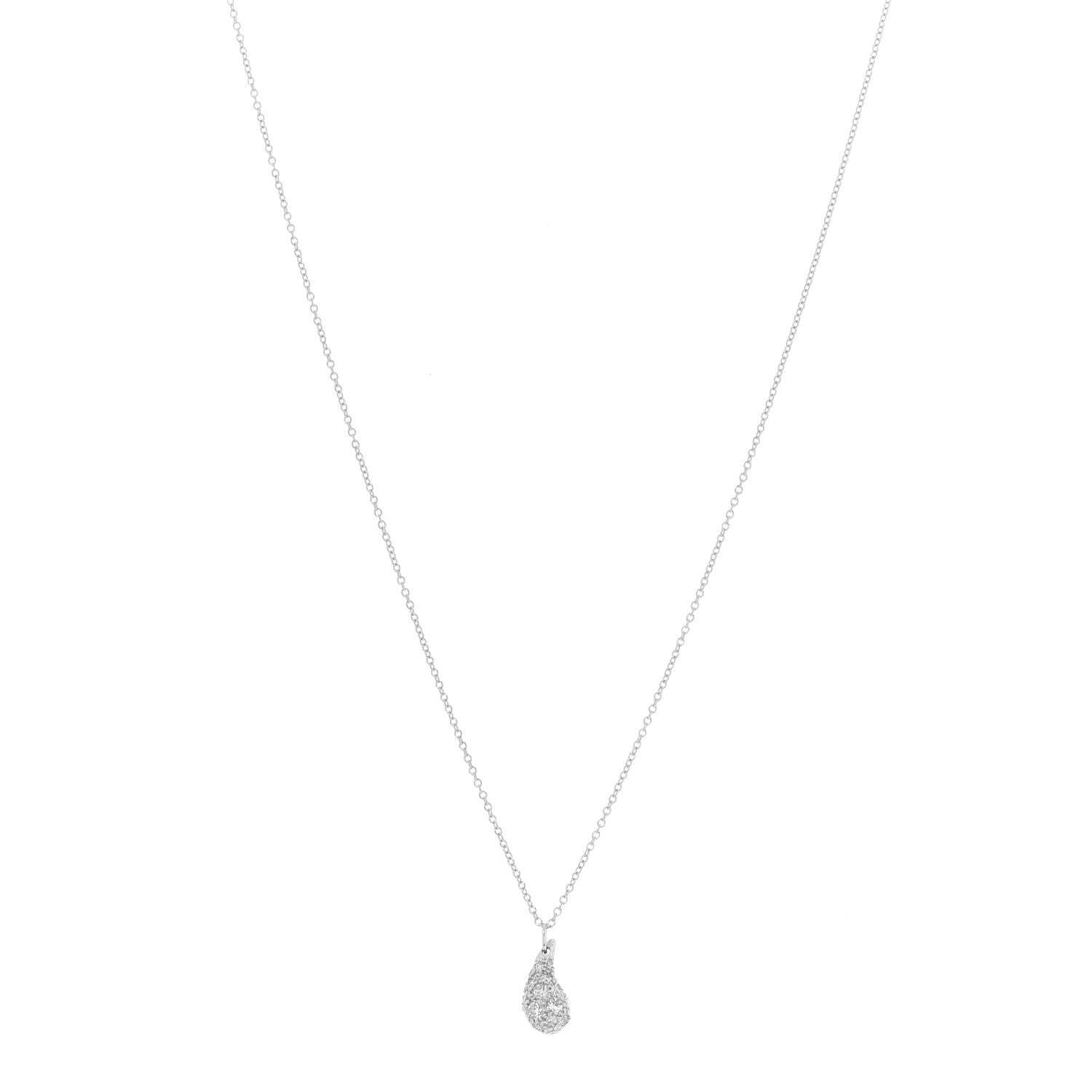 Tiffany Platinum Diamond 6mm Elsa Peretti Teardrop Pendant Necklace 1 of 6