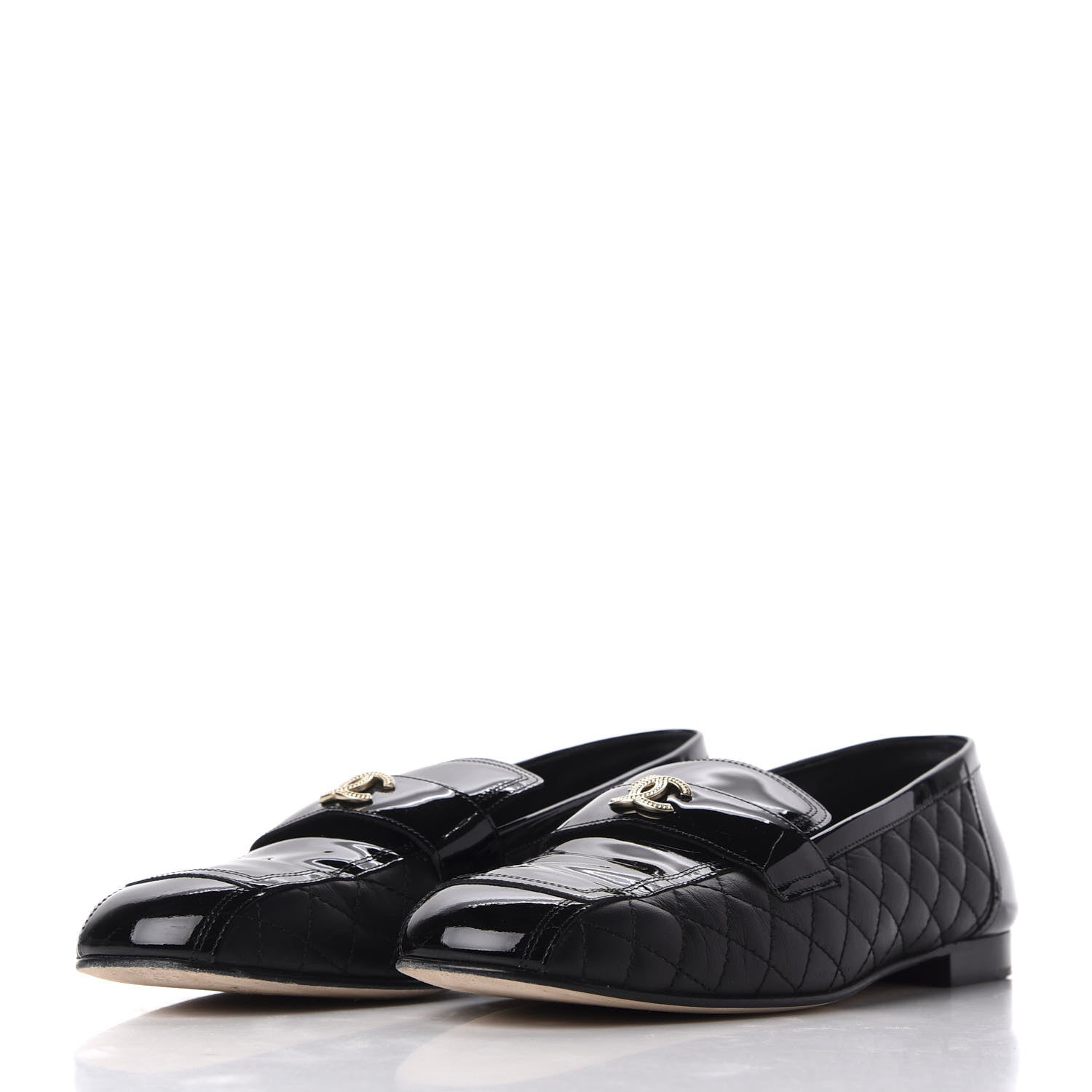 Chanel Patent Calfskin Quilted Womens CC Loafers 40 Black 2 of 15