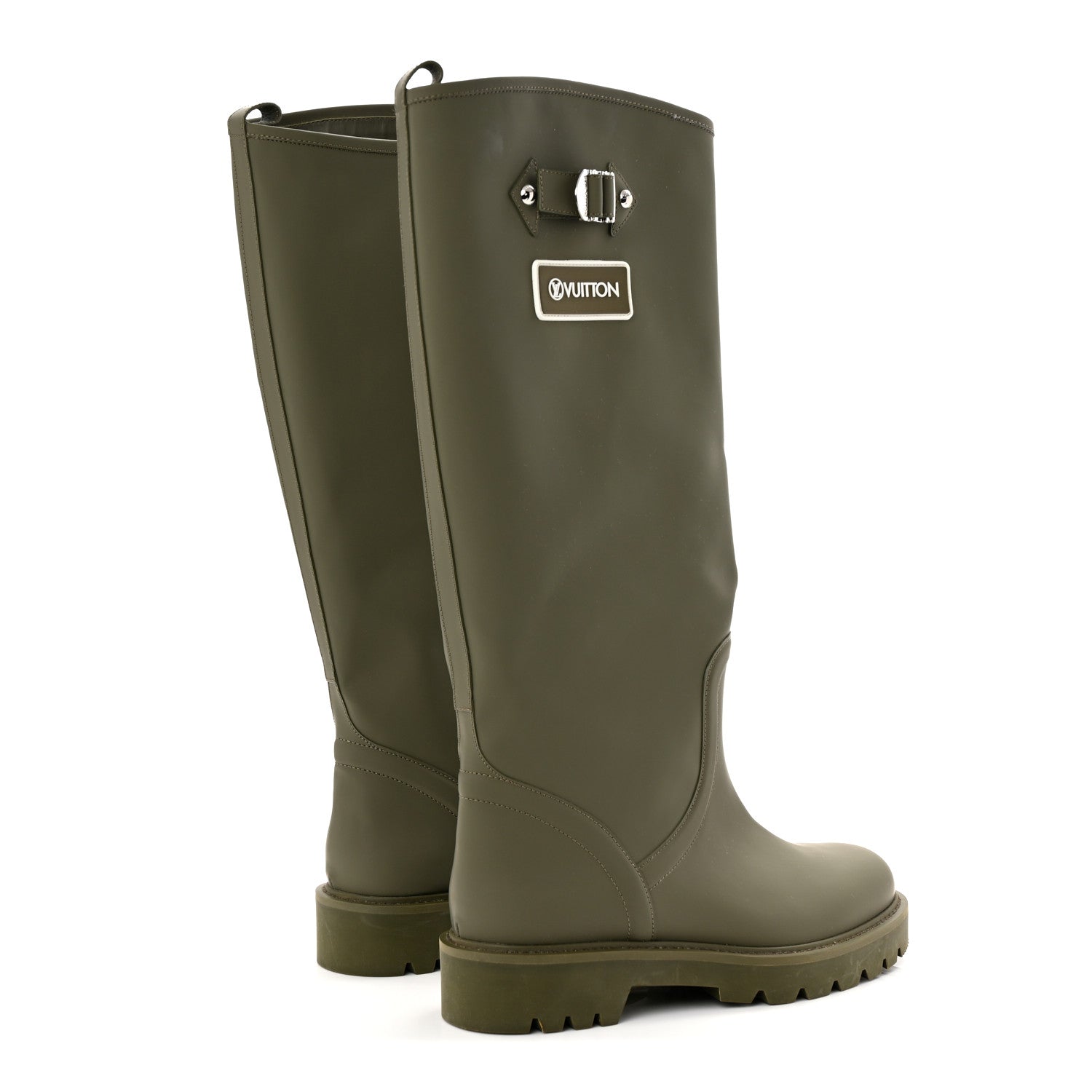 Louis Vuitton Rubber Calfskin Territory Flat High Boots 41 Khaki 4 of 9