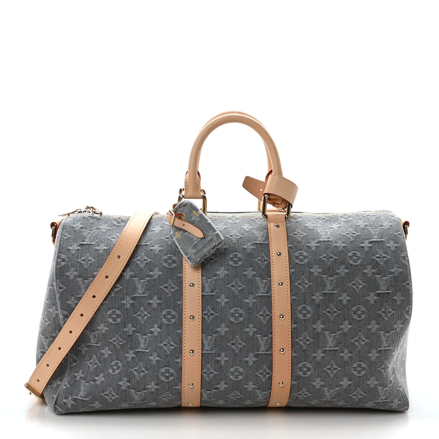 Denim Monogram Studded Keepall Bandouliere 45 Cloudy Grey