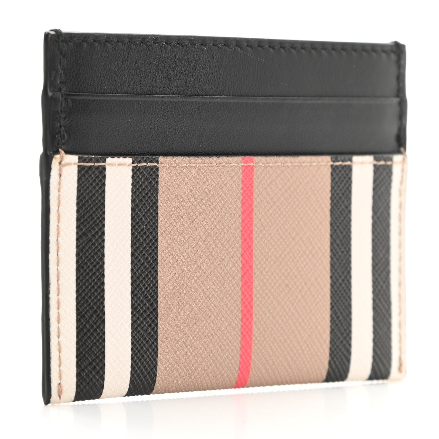 E-Canvas Calfskin Icon Stripe Card Case Archive Beige
