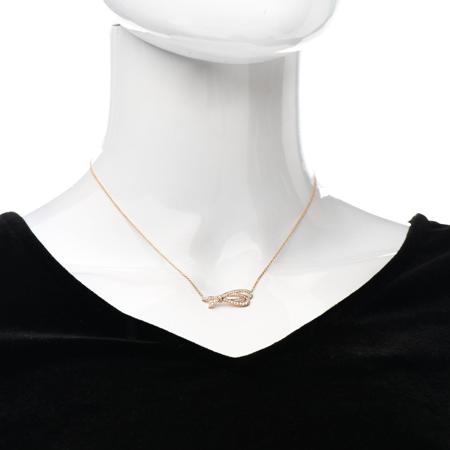 18K Yellow Gold Diamond Mini Bow Pave Pendant Necklace