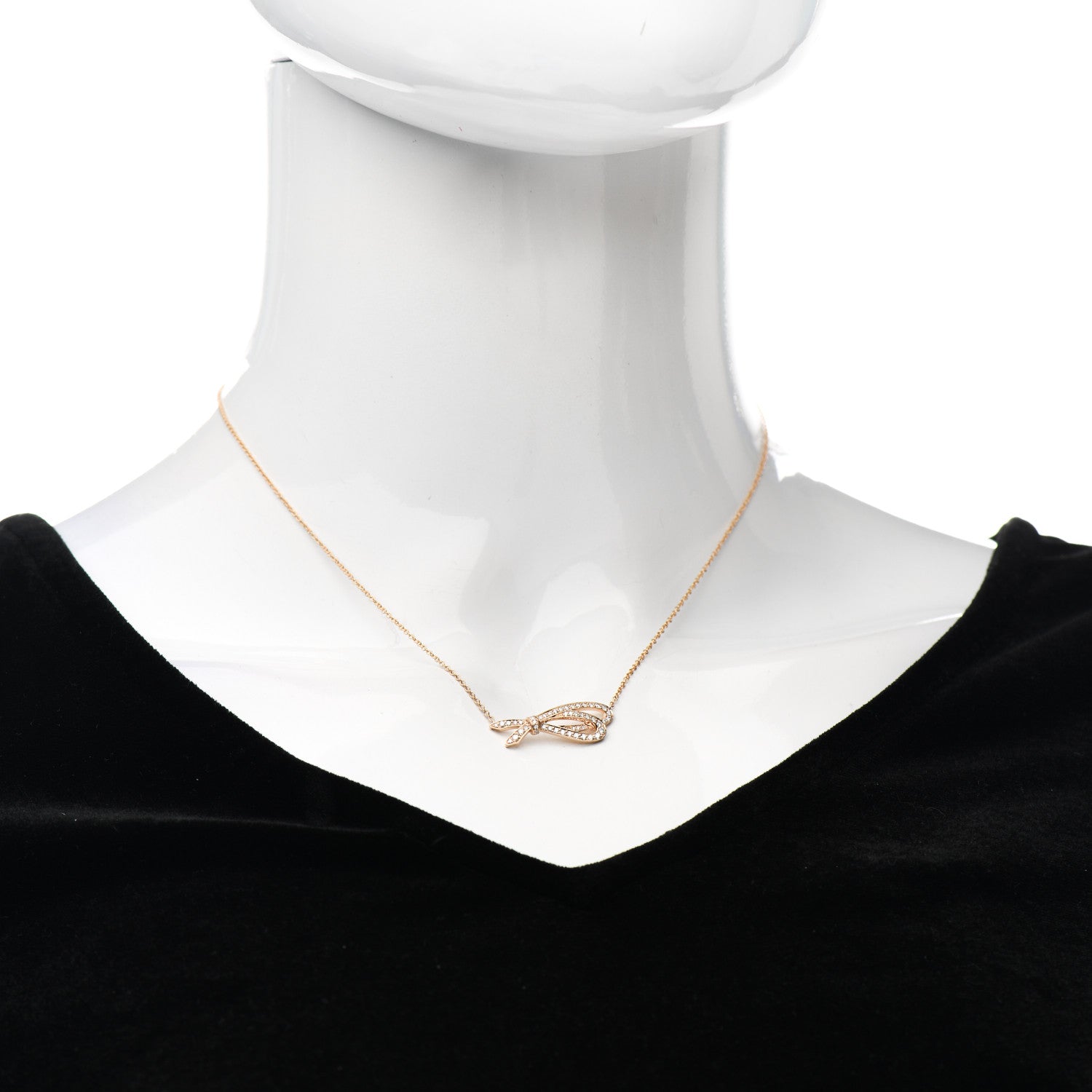 Tiffany 18K Yellow Gold Diamond Mini Bow Pave Pendant Necklace 2 of 7