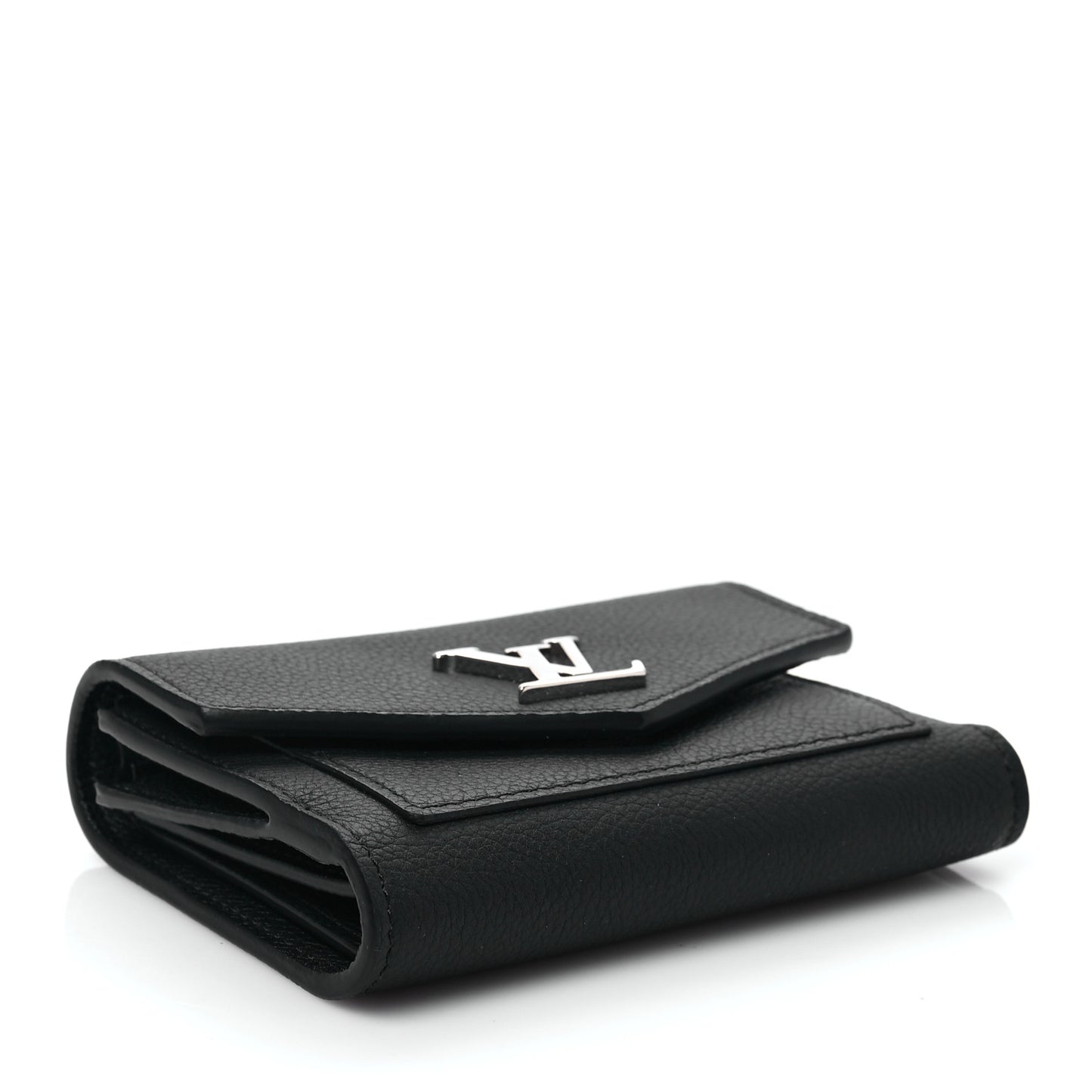 Soft Calfskin My Lockme Compact Wallet Black