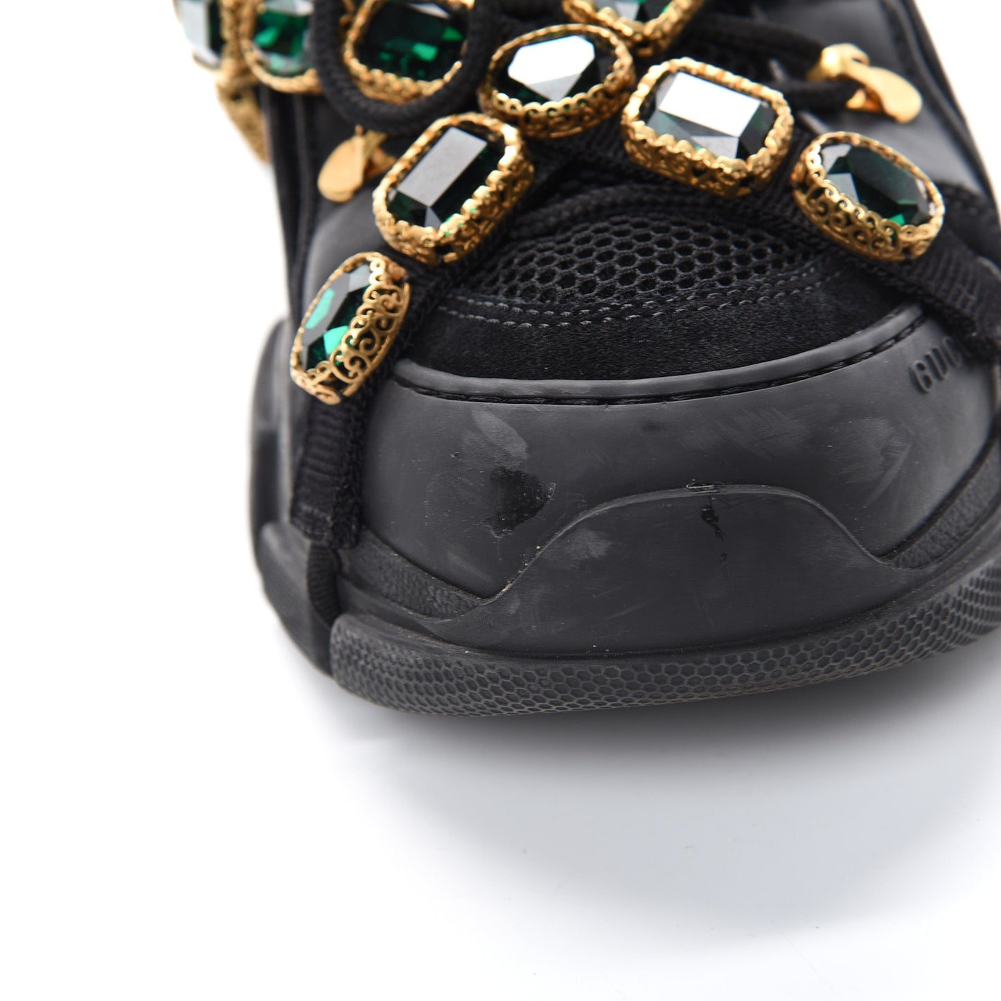 X SEGA Mesh Suede Calfskin Removable Crystals Womens Flashtrek Sneakers 39 Black Silver