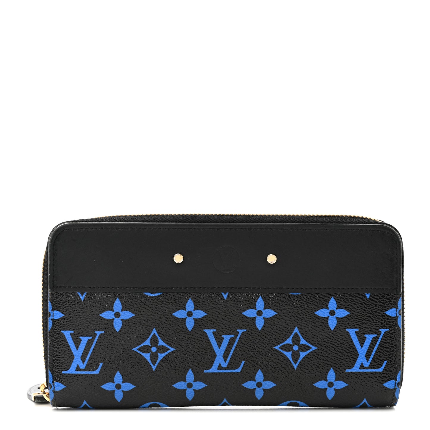 Calfskin Colored Monogram Zippy Wallet Blue Black