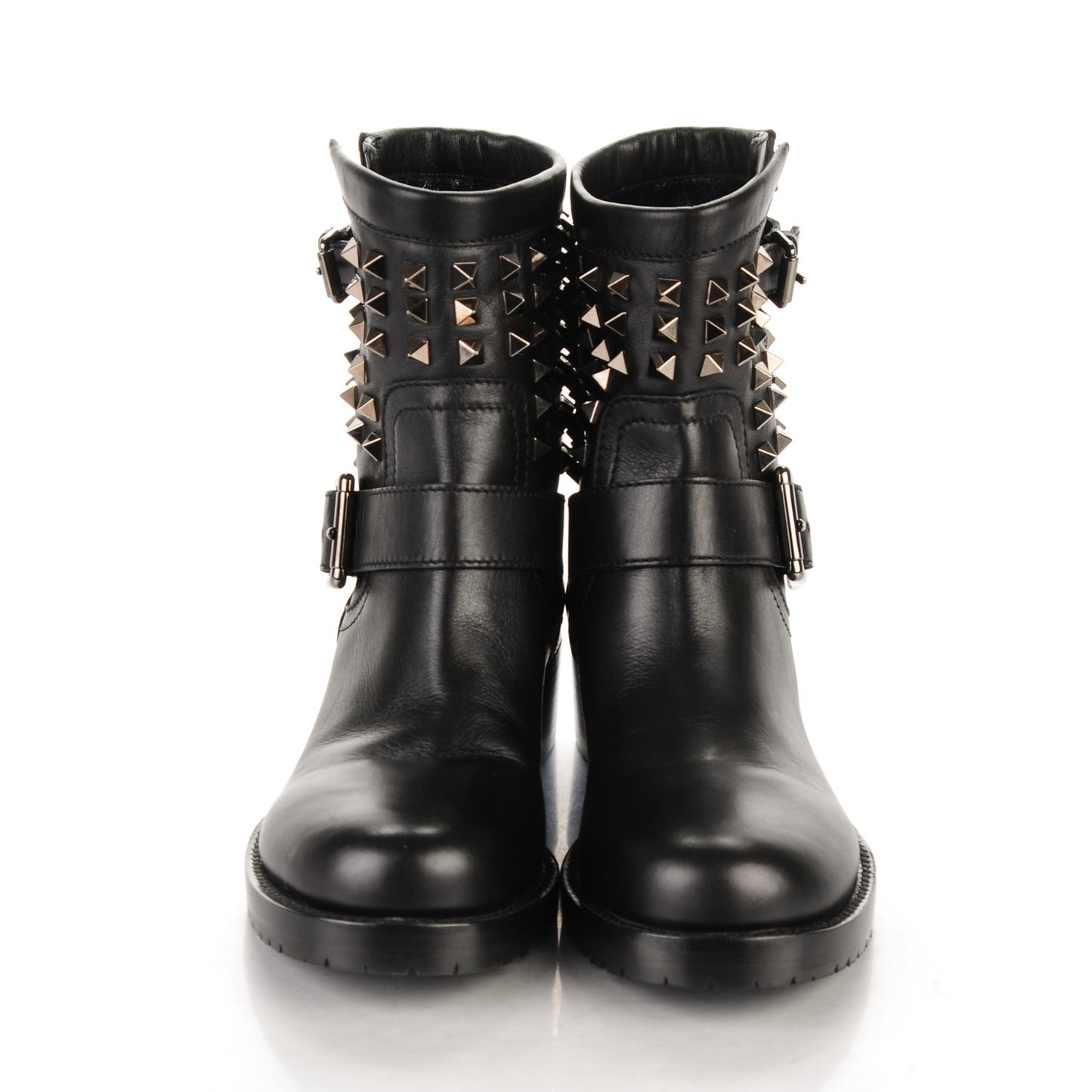 Calfskin Rockstud 30mm Biker Boots 37 Black