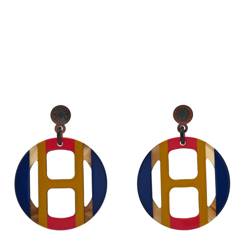 Lacquered Horn H Equipe Earrings Bleu Multicolor