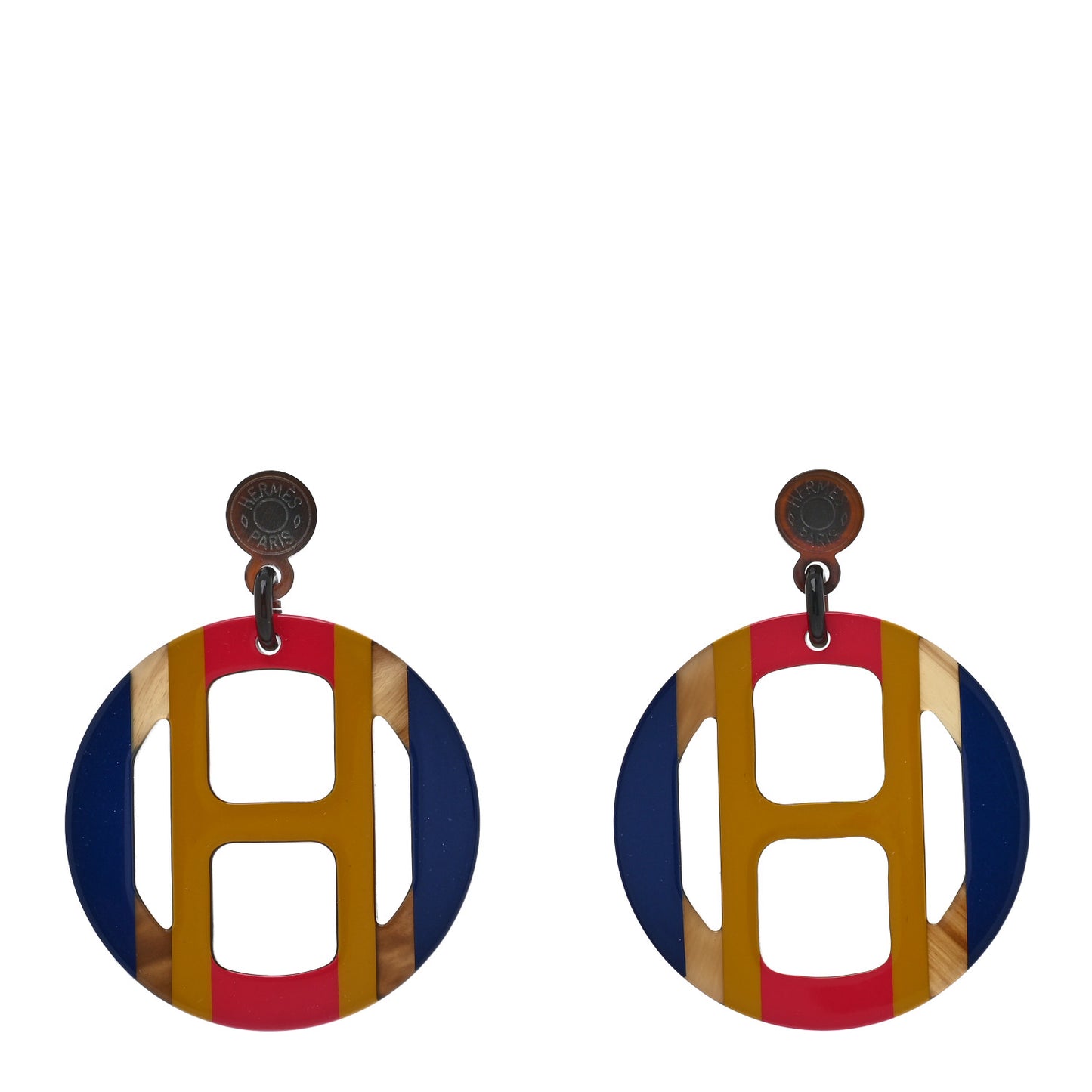 Lacquered Horn H Equipe Earrings Bleu Multicolor
