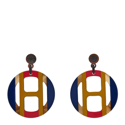 Hermes Lacquered Horn H Equipe Earrings Bleu Multicolor 1 of 5