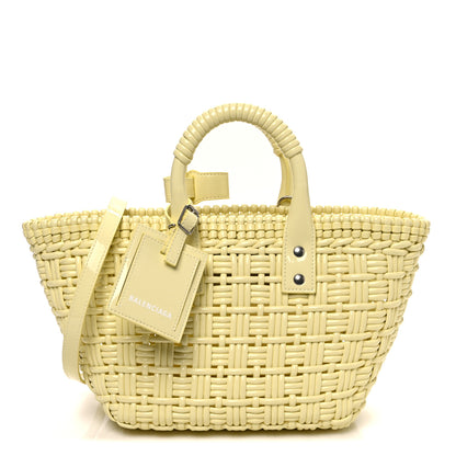 Balenciaga Varnished Faux Calfskin Braided XS Bistro Basket Pale Yellow 1 of 11
