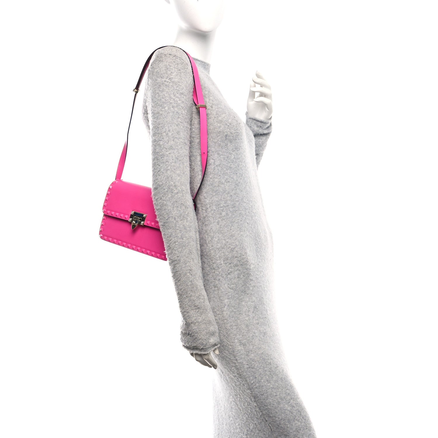 Valentino Garavani Smooth Calfskin Enamel Tonal Rockstud23 Shoulder Bag Pink PP 2 of 9