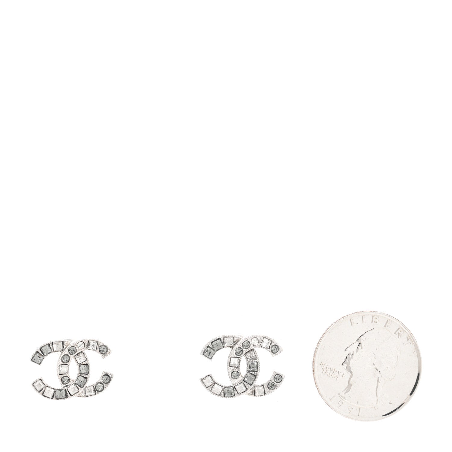 Chanel Baguette Crystal CC Earrings Silver Grey 2 of 4