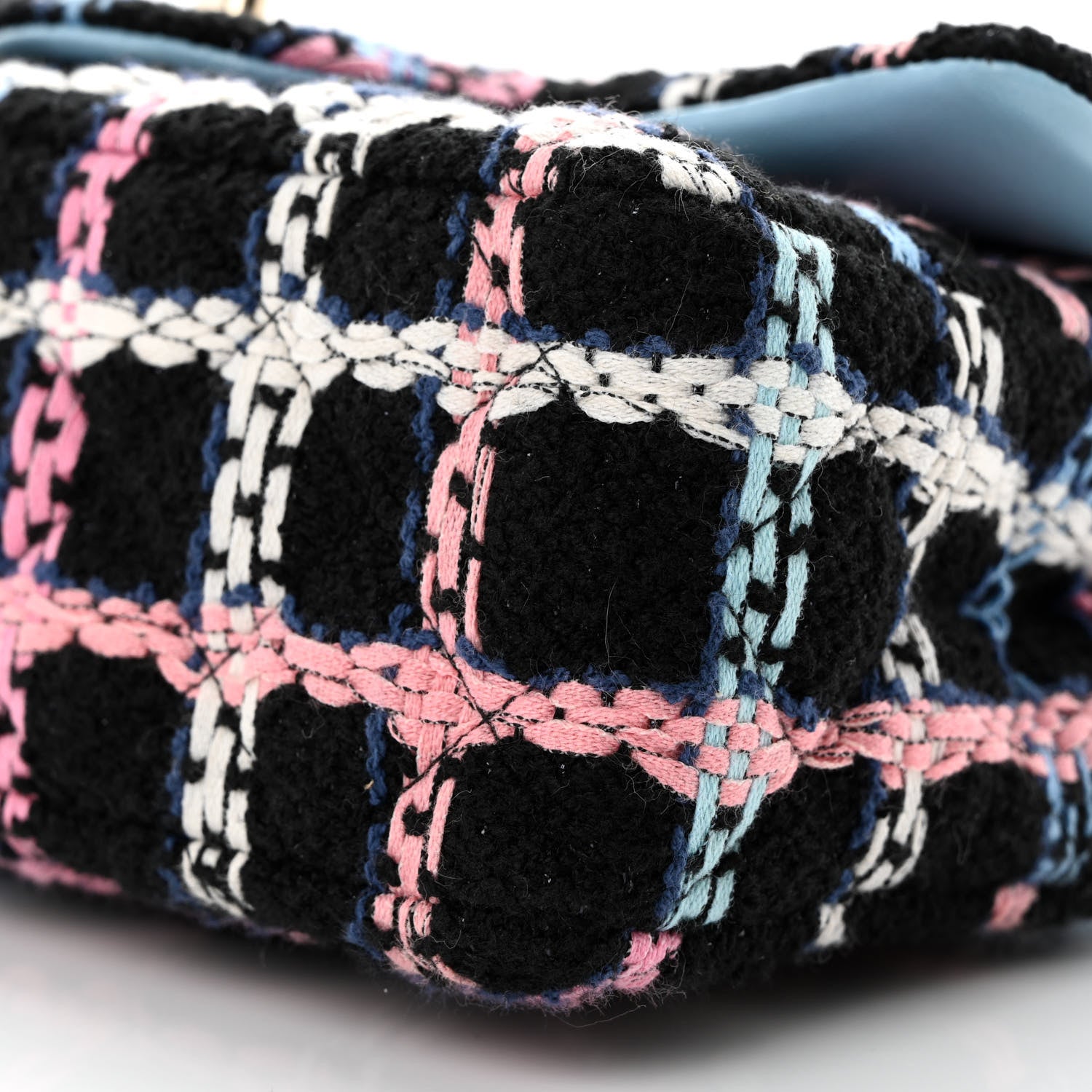 Chanel Tweed Quilted Mini Rectangular Flap Black Pink Blue Ecru 8 of 11